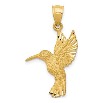 14K Yellow Gold Diamond-Cut Hummingbird Pendant