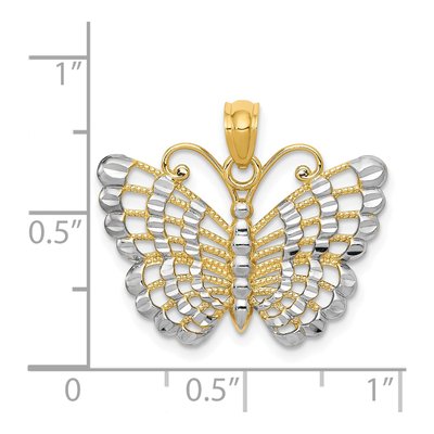 14K Yellow & Rhodium Diamond-Cut Butterfly Pendant – view 5