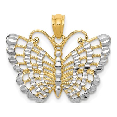 14K Yellow Gold Diamond-Cut Butterfly Pendant