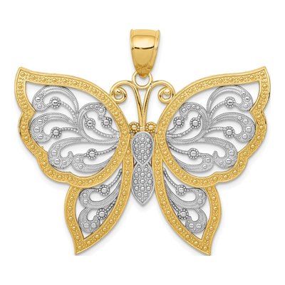 14K Yellow Gold Diamond-Cut Butterfly Pendant