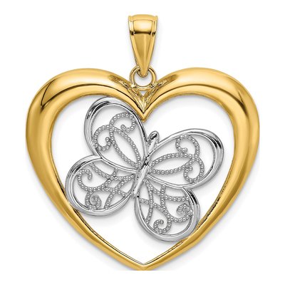 14K Yellow Gold Butterfly Heart Charm