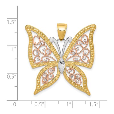 14K Two-Tone Gold Diamond-Cut Filigree Butterfly Pendant – view 4