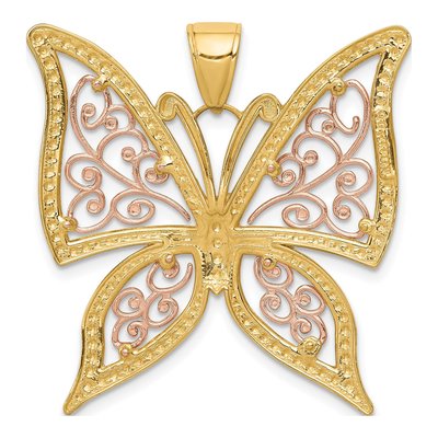 14K Two-Tone Gold Diamond-Cut Filigree Butterfly Pendant – view 5