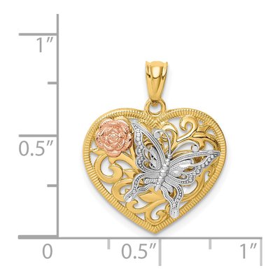 14K Tri-Color Gold Butterfly Heart Pendant – view 4