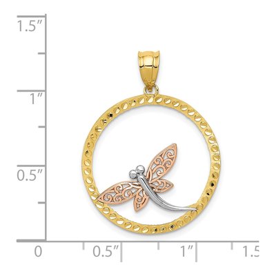 14K Two-Tone Gold Dragonfly Circle Pendant – view 5