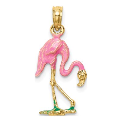 14K Yellow Gold Enameled Pink Flamingo Pendant – view 4