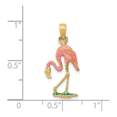 14K Yellow Gold Enameled Pink Flamingo Pendant – view 5