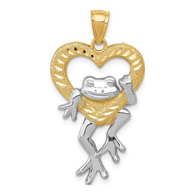 14K Yellow Gold Frog Heart Pendant