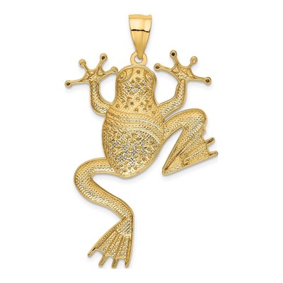 14K Yellow Gold Large Diamond-Cut Frog Pendant – view 4