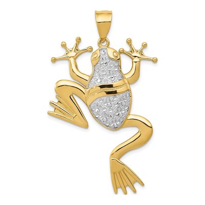 14K Yellow Gold Large Diamond-Cut Frog Pendant