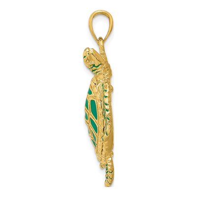 14K Yellow Gold Green Enamel Sea Turtle Pendant – view 3