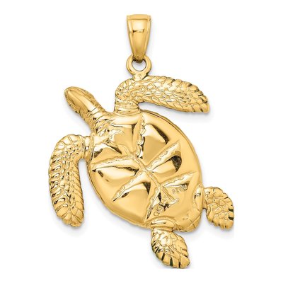 14K Yellow Gold Green Enamel Sea Turtle Pendant – view 4