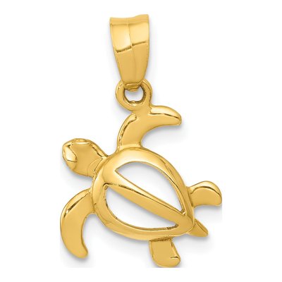 14K Yellow Gold Small Open Turtle Pendant