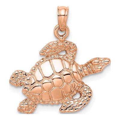 14K Rose Gold Textured Sea Turtle Charm