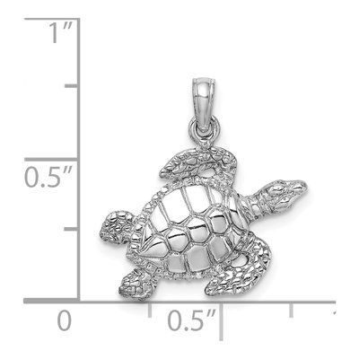 14K White Gold Textured Sea Turtle Pendant – view 4
