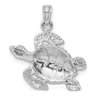 14K White Gold Textured Sea Turtle Pendant – view 5