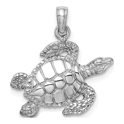 14K White Gold Textured Sea Turtle Pendant