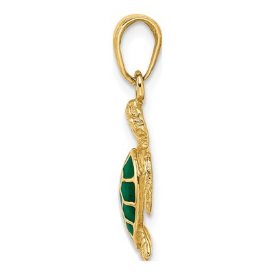 14K Yellow Gold Green Enamel Sea Turtle Pendant – view 3