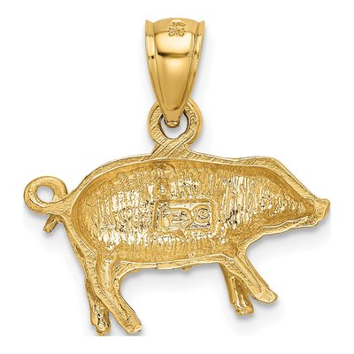 14K Yellow Gold Diamond-Cut Pig Pendant – view 4