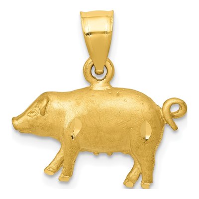 14K Yellow Gold Diamond-Cut Pig Pendant