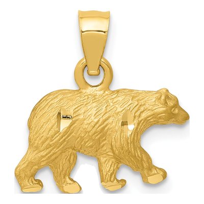 14K Yellow Gold Diamond-Cut Bear Pendant