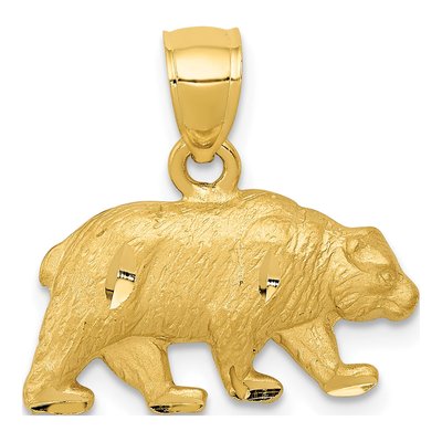 14K Yellow Gold Diamond-Cut Bear Pendant
