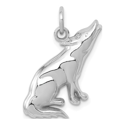 14K White Gold Howling Wolf Pendant