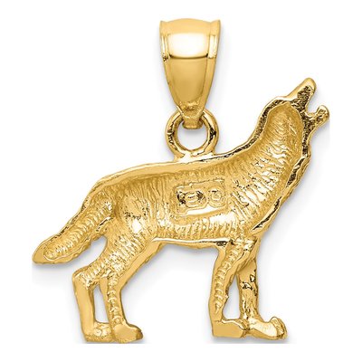 14K Yellow Gold Diamond-Cut Howling Wolf Pendant – view 4