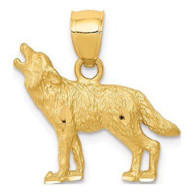 14K Yellow Gold Diamond-Cut Howling Wolf Pendant