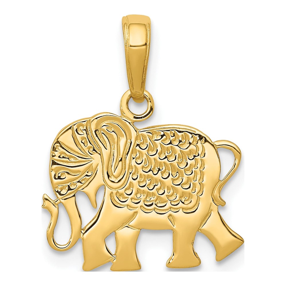 14K Yellow Gold Textured Elephant Pendant