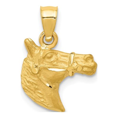 14K Yellow Gold Diamond-Cut Horse Head Pendant
