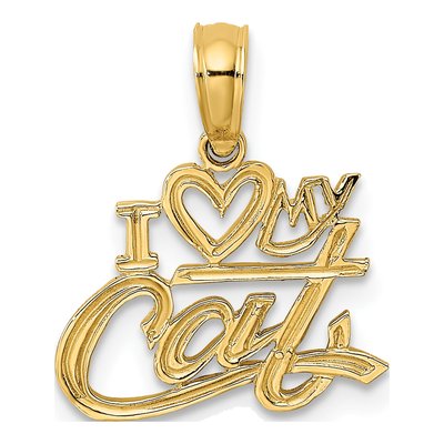 14K Yellow Gold I Heart My Cat Pendant
