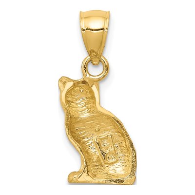 14K Yellow Gold Diamond-Cut Cat Pendant – view 5
