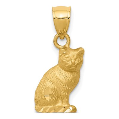 14K Yellow Gold Diamond-Cut Cat Pendant