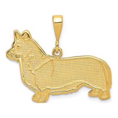 14K Yellow Gold Textured Welsh Corgi Pendant