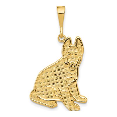 14K Yellow Gold Textured German Shepherd Pendant