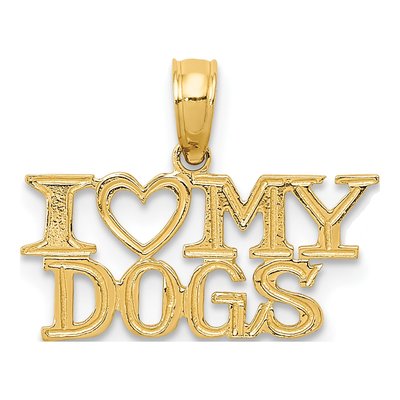 14K Yellow Gold I Heart My Dogs Pendant