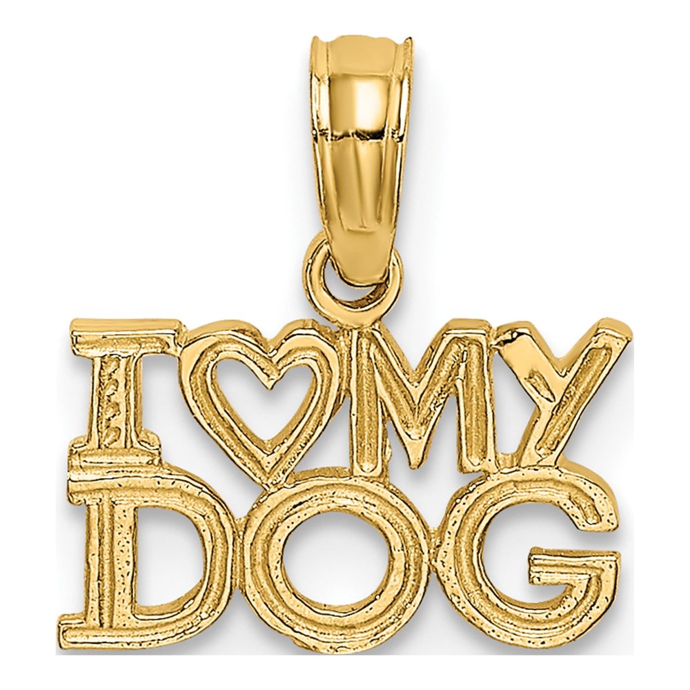 14K Yellow Gold I Heart My Dog Charm