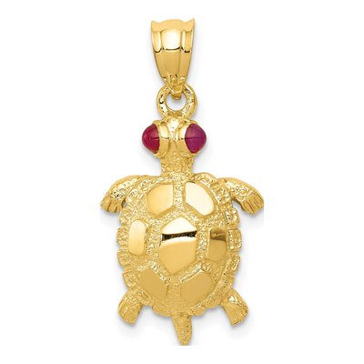 14K Yellow Gold Ruby Turtle Pendant