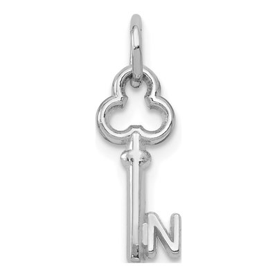 14K White Gold Key Letter N Charm