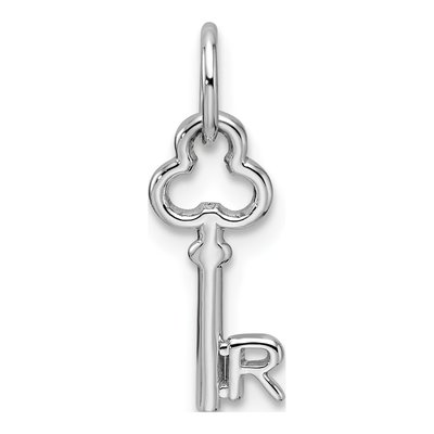 14K White Gold Key Letter R Charm