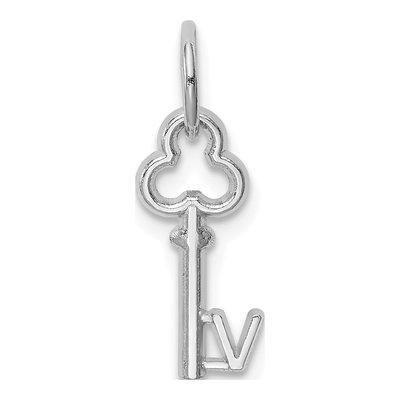 14K White Gold Key Letter V Charm