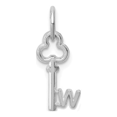 14K White Gold Key Letter W Pendant
