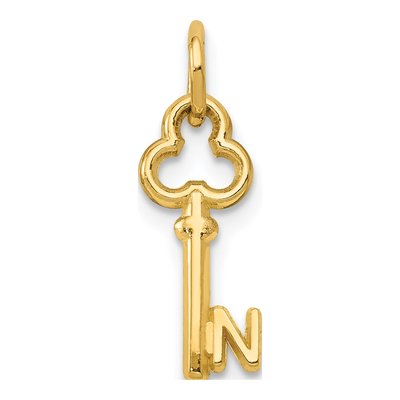 14K Yellow Gold Key Letter N Charm