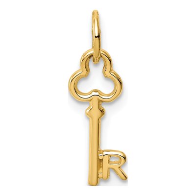 14K Yellow Gold Key Letter R Charm
