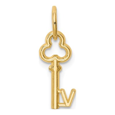 14K Yellow Gold Key Letter V Charm