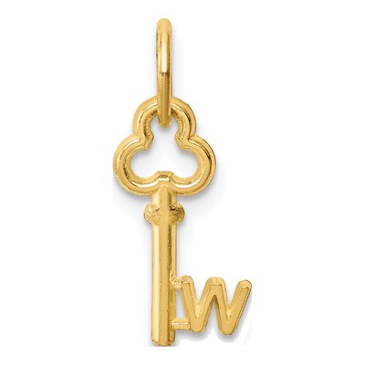 14K Yellow Gold Key Letter W Charm