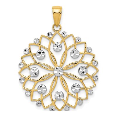14K Yellow Gold Diamond-Cut Flower Pendant