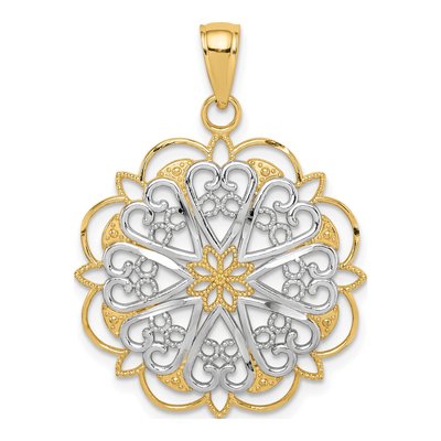 14K Yellow Gold Filigree Hearts Pendant