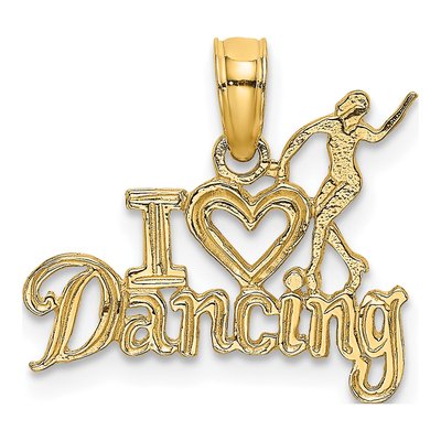 14K Yellow Gold I Heart Dancing Dancer Charm